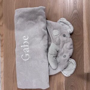 Pottery Barn Kids Gray Elephant Baby Hooded Towel with Embroidered Name “Gabe”